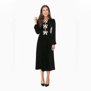 Saloni Camille Bow Black Velvet Midi Dress Size US 10/UK 14